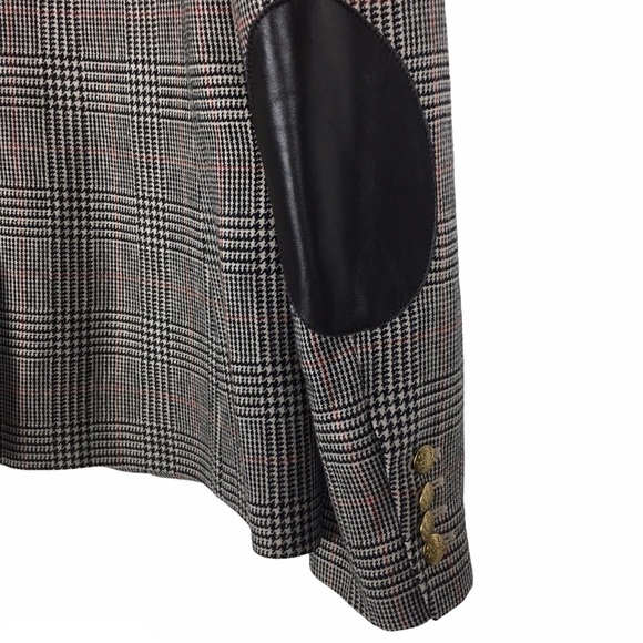 J CREW Jacket Blazer Wool Glen Plaid Houndstooth Check Brown Beige Red Size 8 - Picture 6 of 12